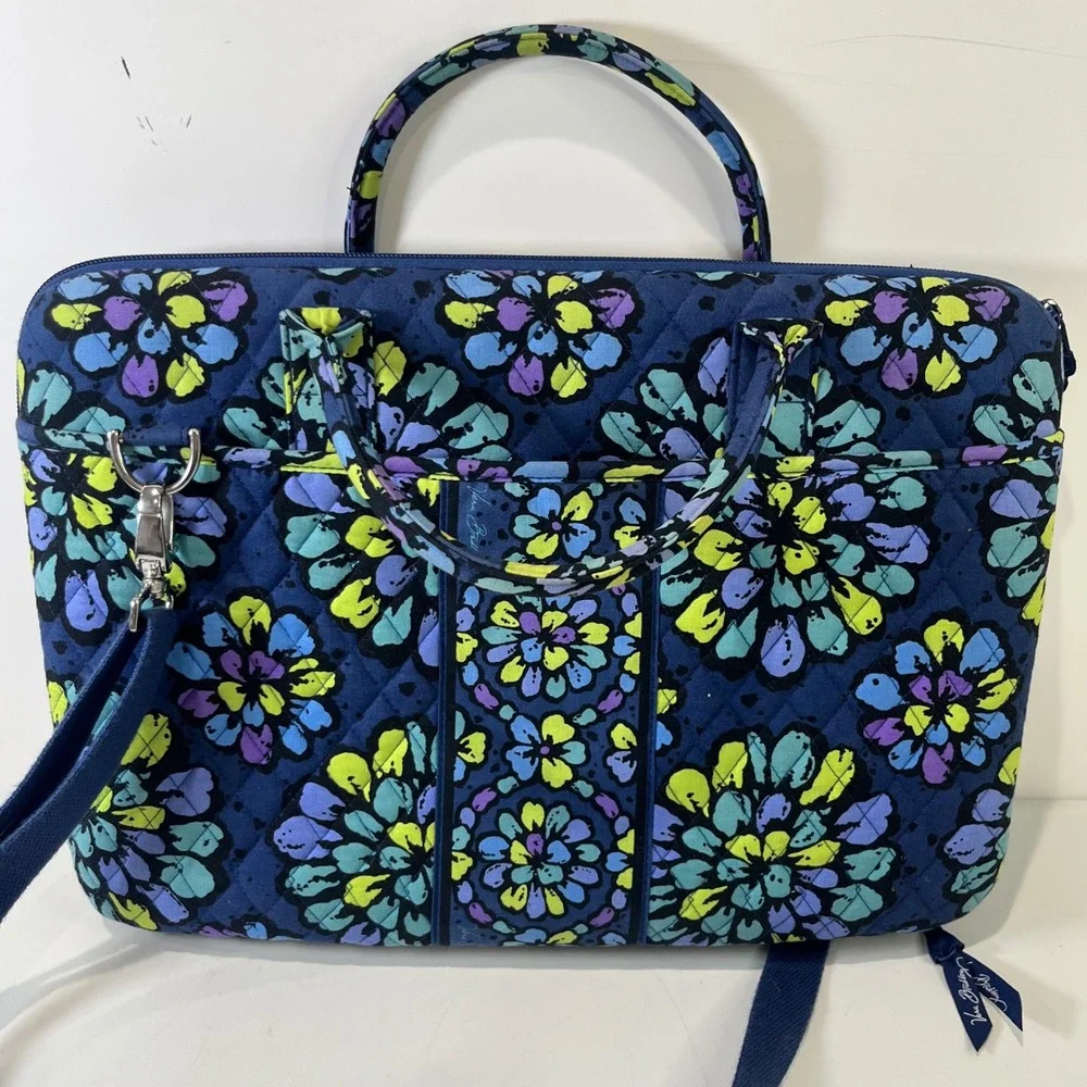 Vera Bradley Indigo Pop hard shell‎ laptop messenger bag Quilted Work Travel